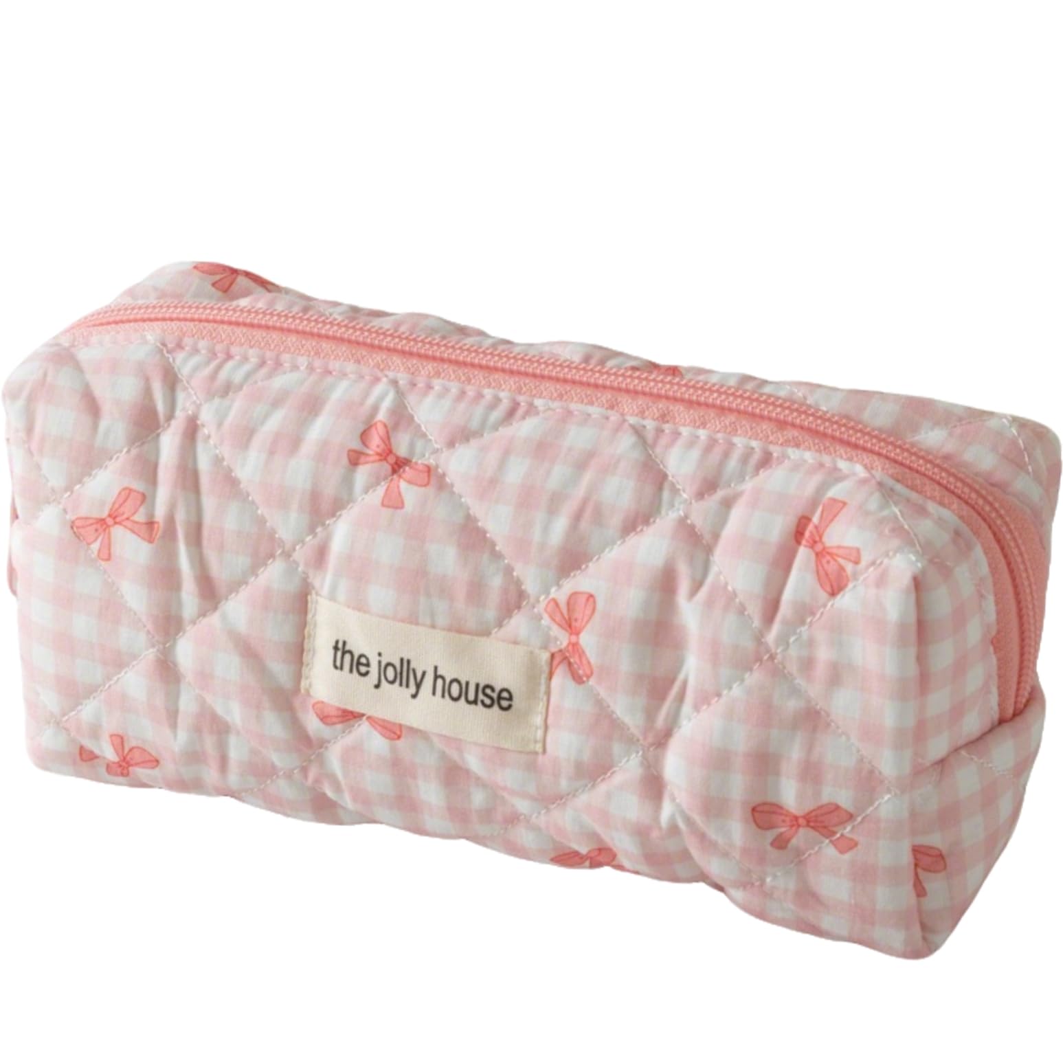 Carry bloom Pencil Pouch Cute Pencil Case for Girls Aesthetic Pencil Bag with Zipper Pen Cases School Supplies Makeup Bag (Checkered bow pink) — image 1