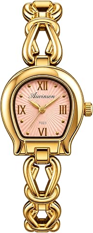 A gold-tone women's wristwatch featuring a bracelet and a dial with Roman numerals; suitable for daily wear or as an elegant gift.