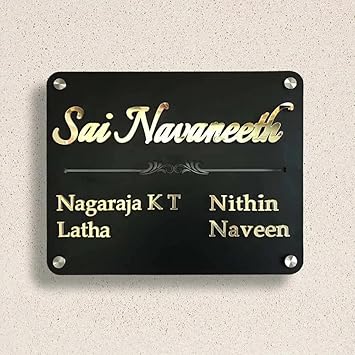 MYSTICA Matte Black Acrylic Customised Name Plate for Home (16X20)