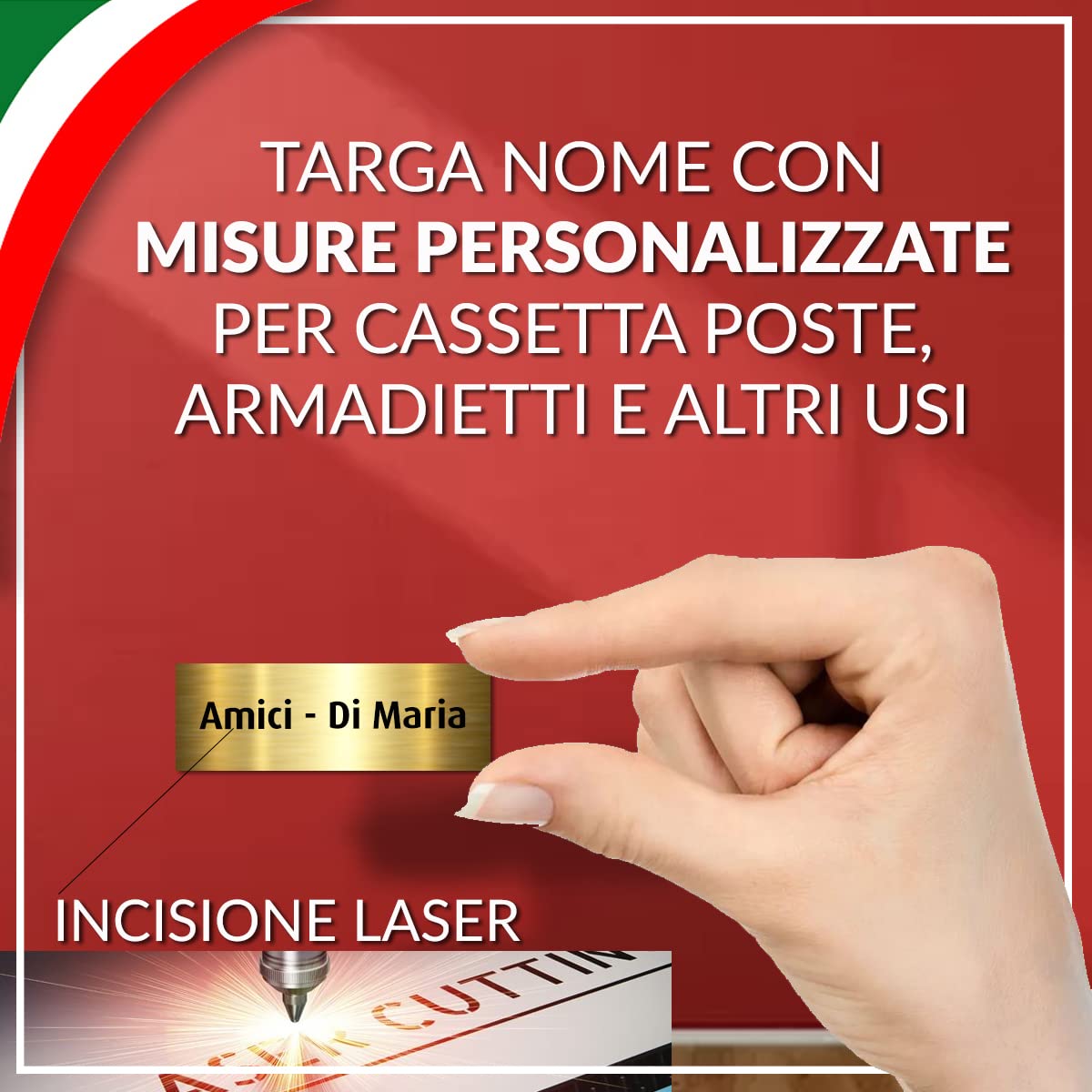 Targhetta Nome Personalizzata In Oro Per Cassetta Postale - Incisione Laser, Adesivo 3M, Made In Italy - Foto 9