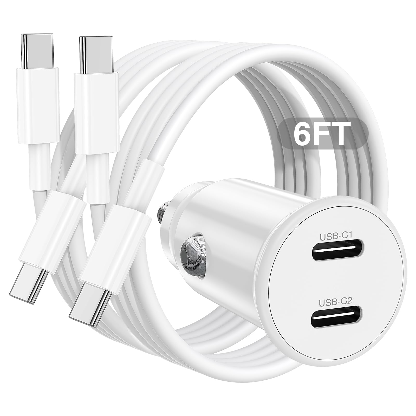 for iPhone 16 15 Pro Max Car Charger Fast Charging,[Apple MFi Certified] 40W Dual Port USB C Car Charger Adapter with 6ft USB C to C Charging Cable for iPhone 16 Plus/16 Pro Max/15 Pro Max,iPad-White