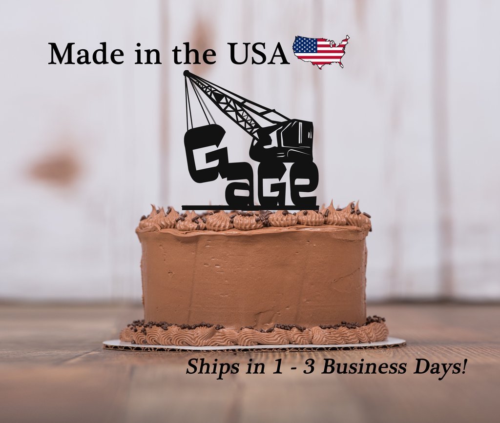 Crane Birthday Cake Topper with Keepsake Base, Construction Theme, Dump Truck, Bulldozer, Boys Birthday, Building, Crane Decor, Work Truck, Keepsake