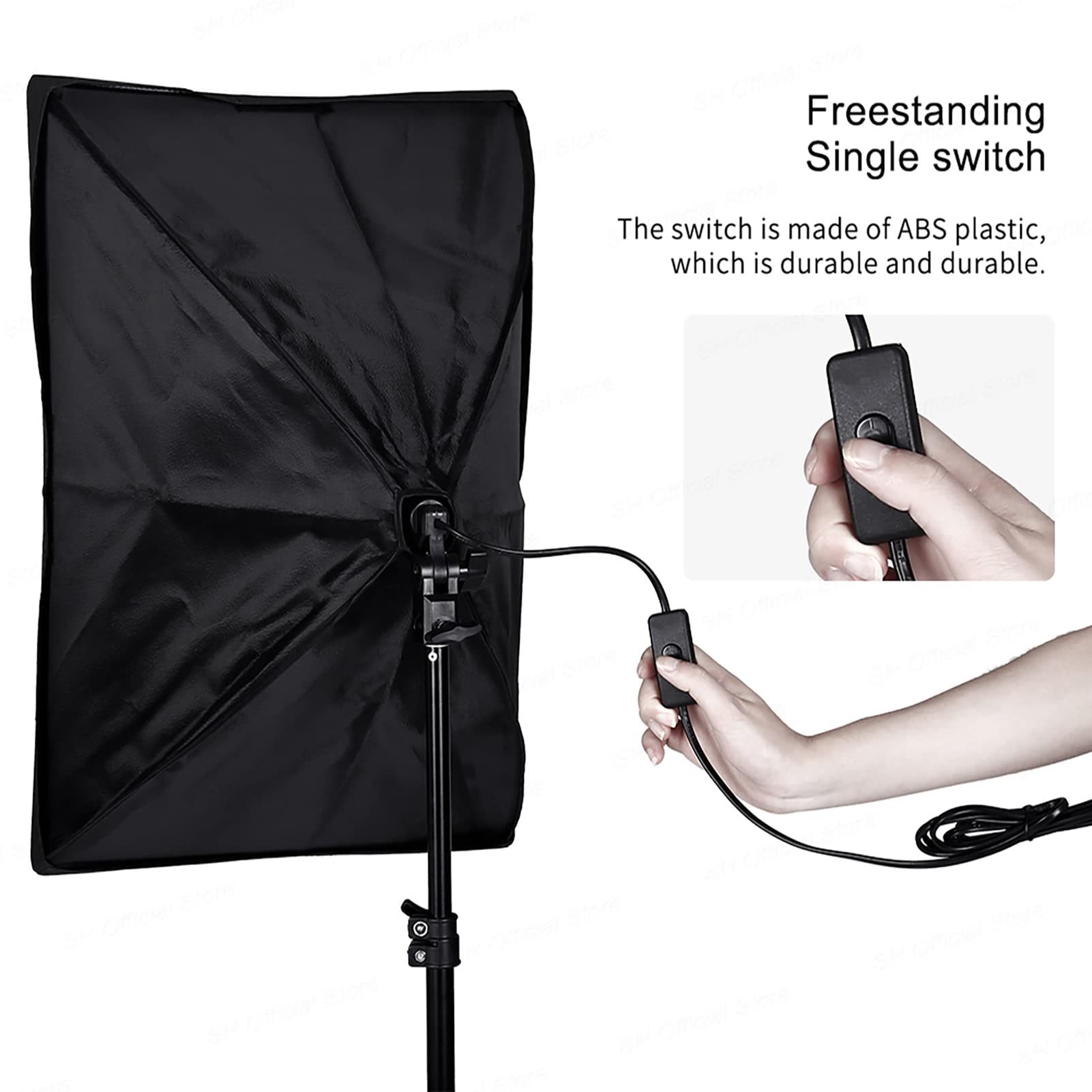 Andoer Softbox Set studio photo 50 x 70 cm, lampe de studio avec 3 boîtes à softbox, 3 ampoules LED 135 W, 3 trépieds lumineux 2 m, bras de flèche pour portraits de studio, photographie de produits