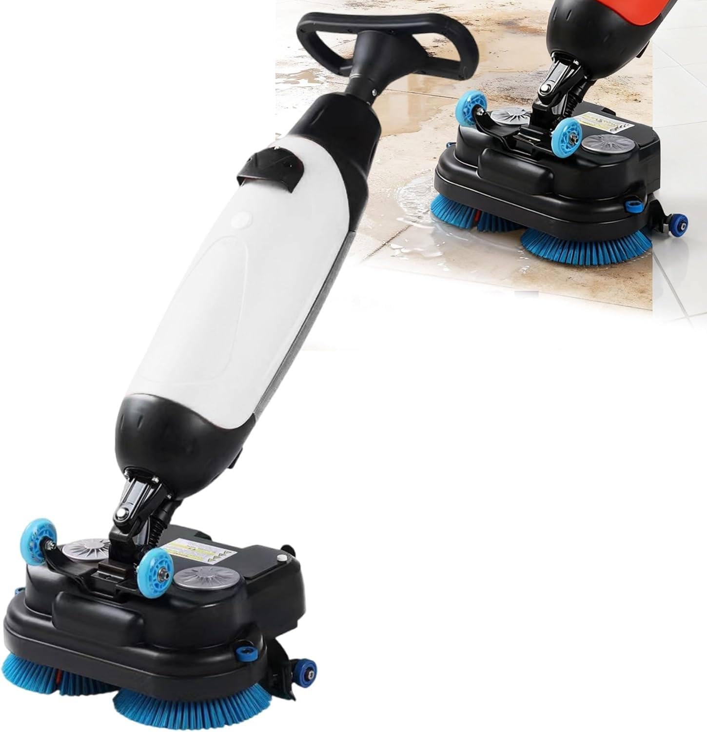 Lavapavimenti elettrica professionale, spazzola rotante a 360°, 360 giri/min, capacità di pulizia di 12916 piedi quadrati/ora, pulizia profonda per ospedali e scuole, colore bianco.