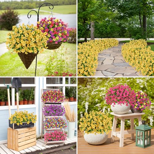 Image of Bassion 16 Bundles Artificial Flowers for Outdoors Fake Flowers, Yellow
