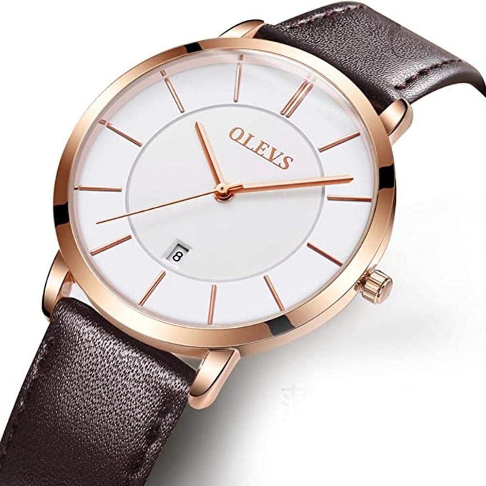 OLEVS Ladies Quartz Watch Minimalist Casual Ultra-Thin Design & Leather Strap & Waterproof & Date Elegant Watch