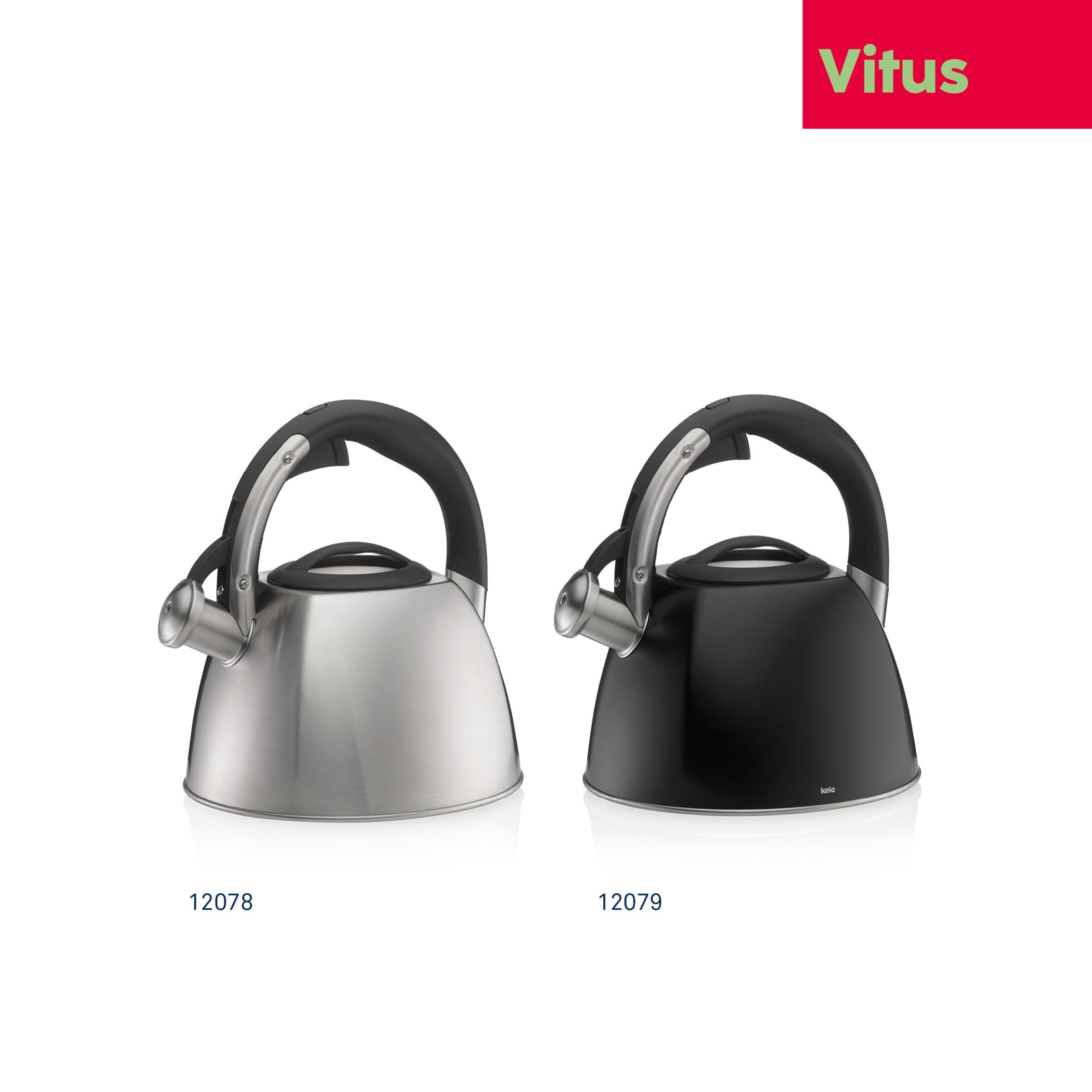 kela Wasserkessel Induktion 2,4L, Flötenkessel Edelstahl, für alle Herdarten, sicheres Öffnen durch Taste, VITUS, Teekessel matt