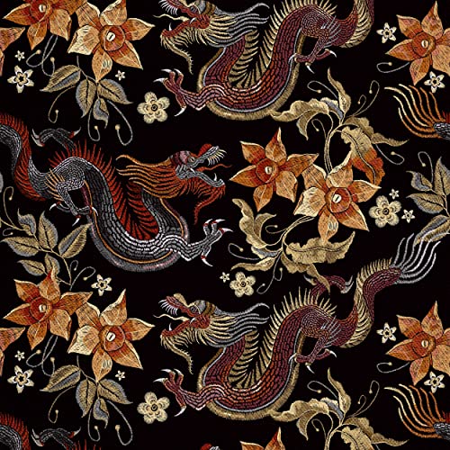 HEKO PANELS Oxford Tissu Imperméable Au Mètre Polyester De Couture D'ameublement Tissus Pour Mobilier Décorative Artisanat Rembourrage Dragons Orientaux 1...