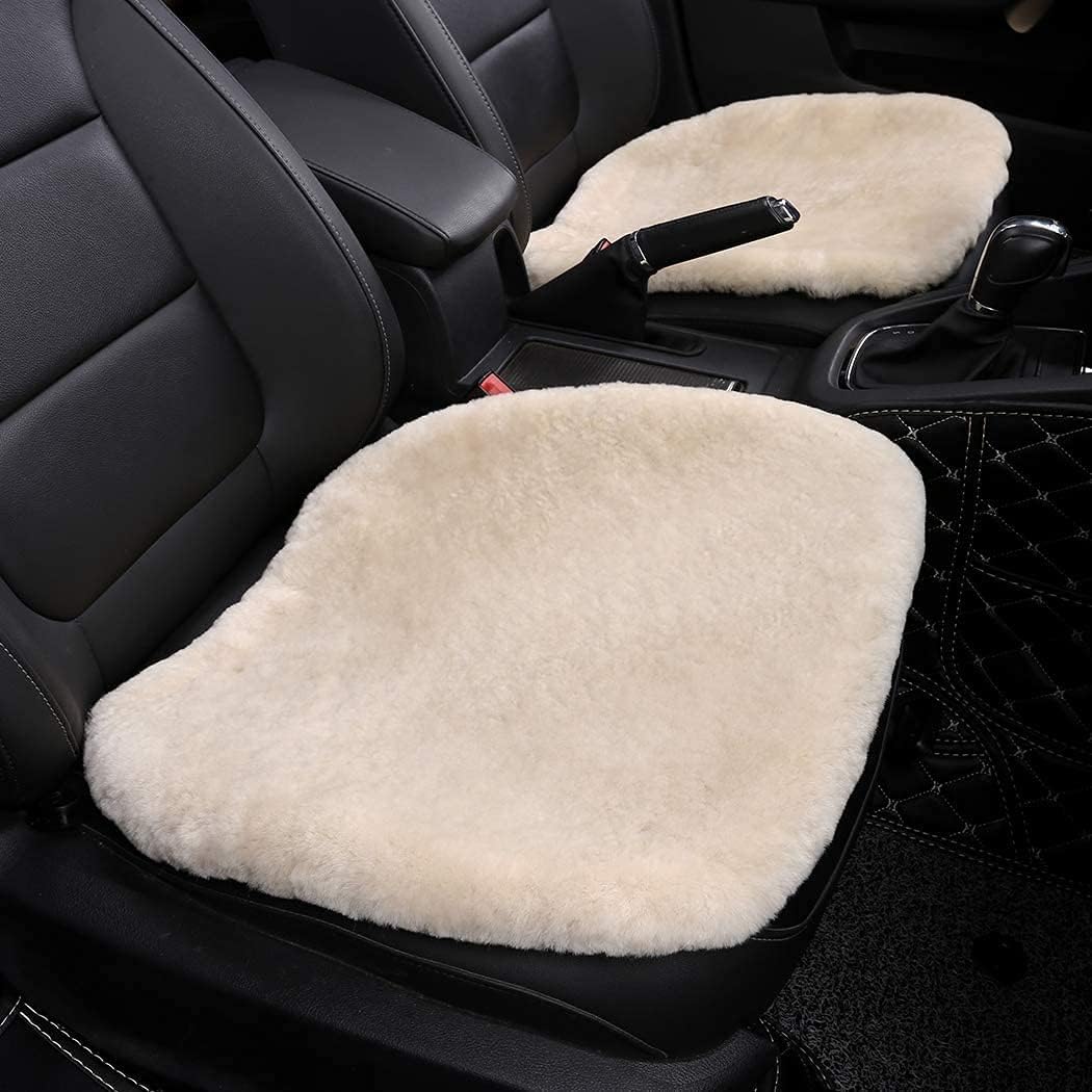 OGLAND Fuzzy Genuine Sheepskin Car Seat Cover for Auto Fluffy Interior Accessories Cushion with Soft Wool Natural Fur Non-Slip (Pearl, Front20*20Inch)