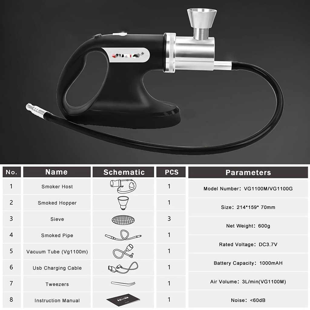 Affumicatore Portatile per Alimenti, Kit Premium-8 Pezzi, affumicatore Perfetto per Bevande Come Cocktail e Whisky, affumicatura Fredda per Cibo e Bevande - Regalo per Uomo