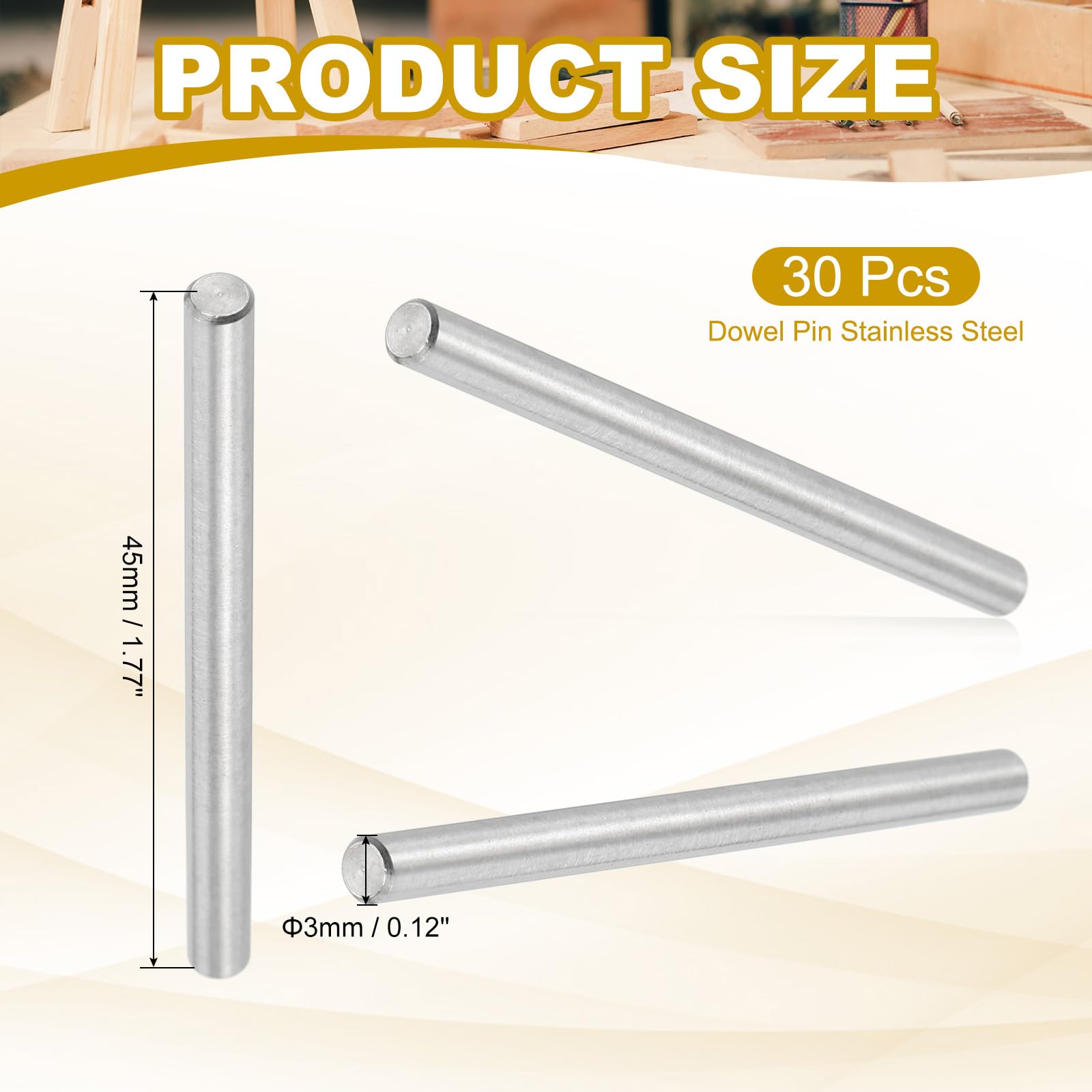 PATIKIL 3mm x 45mm Dowel Pin Stainless Steel - Image 2