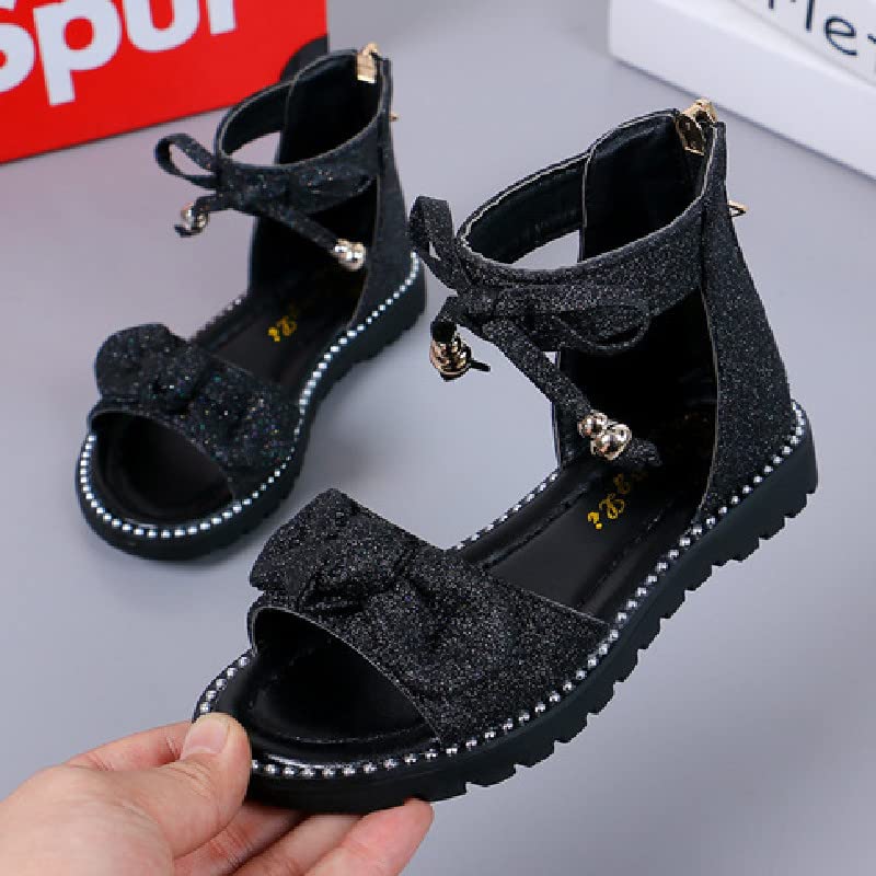 MATERUIEYES Rear Zip Fashion Sandal Girl Bright Sparkling Bow-tie Children's Shoes2