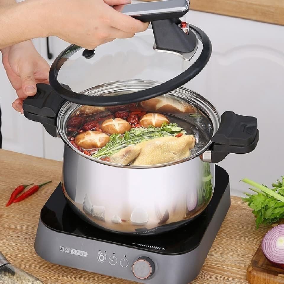 Electric Pressure Cooker, Stainless Steel Three Layer Steel Micro Pressure Cooker for Smoldering Soup Household Flat Bottom Cooking Pressure Cooker,One Color(22cm 3.5L)