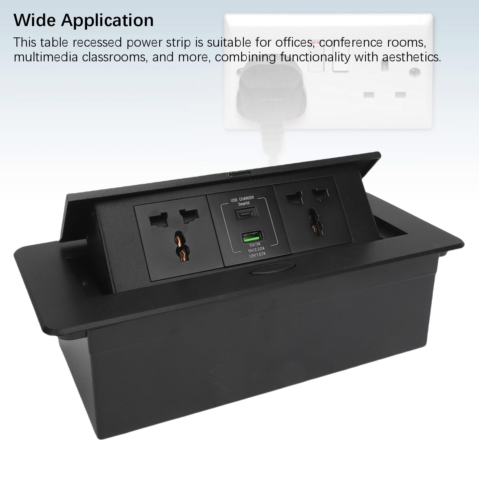 Fafeicy Pop Up Power Strip z 2 Gniazdami AC i Portami USB C 4000W Gniazdo Stacjonarne o Dużej Mocy do Użytku w Biurowej Sali Konferencyjnej