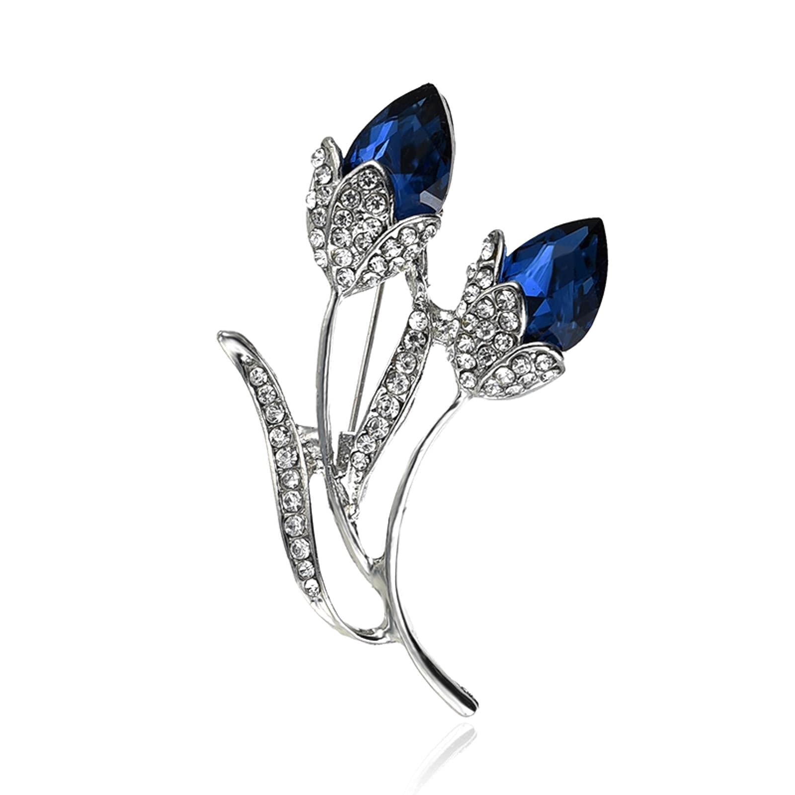 Brooch Fashion Exquisite and Elegance Crystal-Encrusted Tulip Flower pins Concise Style Birthday Party Gift Women Girl (Blue)