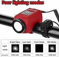 Vista 2 de Bocina de Bicicleta Eléctrica Luz de Bicicleta 2 en 1; Bocina de Bicicleta de 110 dB 5 Modos de Sonido con Batería Recargable Luz de Bicicleta