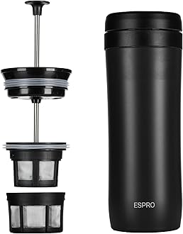 ESPRO P1 12 Ounces French Press Coffee Maker for Travel, Double-Walled Stainless Steel Vacuum Insulated, Matte Meteorite Black