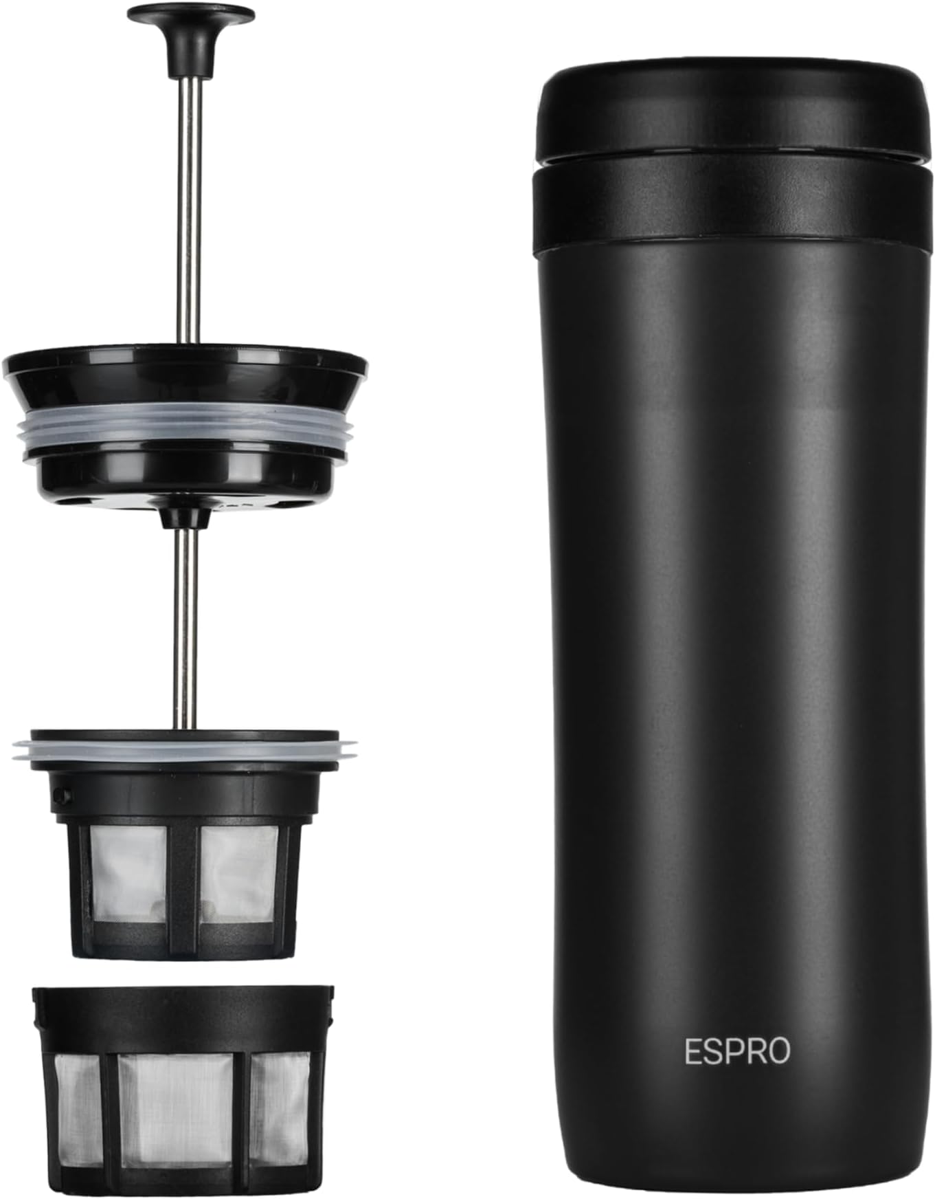 Espro Stainless Steel Travel Coffee Press with double filter - Black