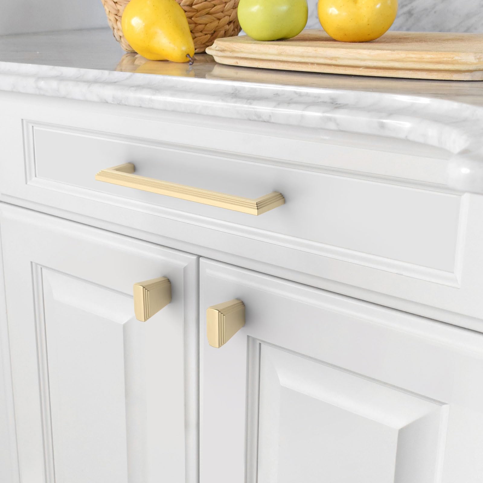 Asidrama 6 Pack 5 Inch(128mm) Hole Centers Brushed Gold Kitchen Cabinet Handles, Gold Cabinet Pulls Kitchen Cabinet Hardware for Cupboard Drawer Handles Dresser Pulls