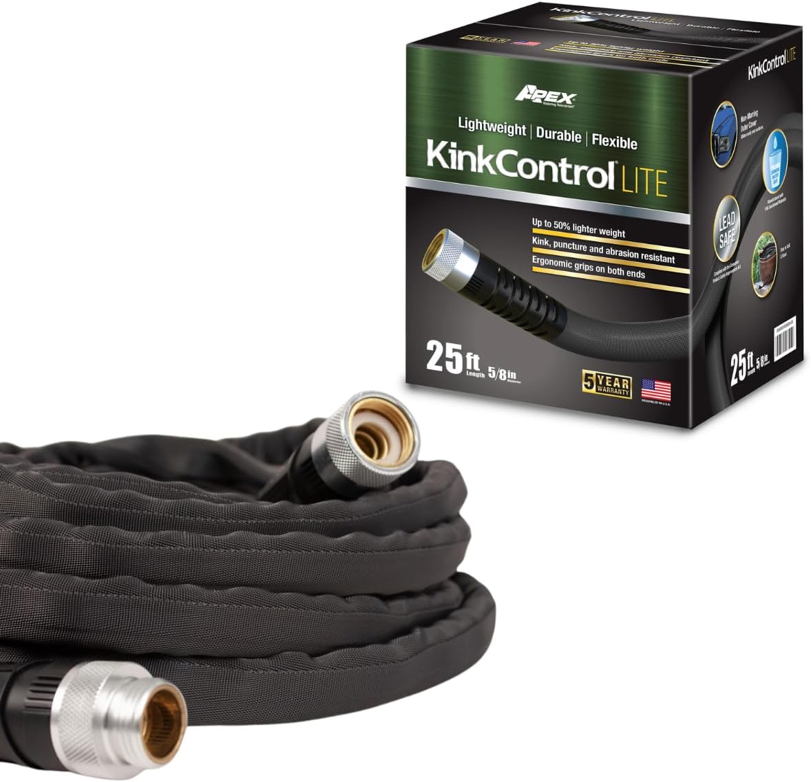Kink Control Lite, Doesn’t Expand or Burst, Extremely Light Weight, Garden Hose, Water Hose with Superior UV Resistance, Ergonomic Grip, High Burst Strength,Kink Resistance, 25 Ft
