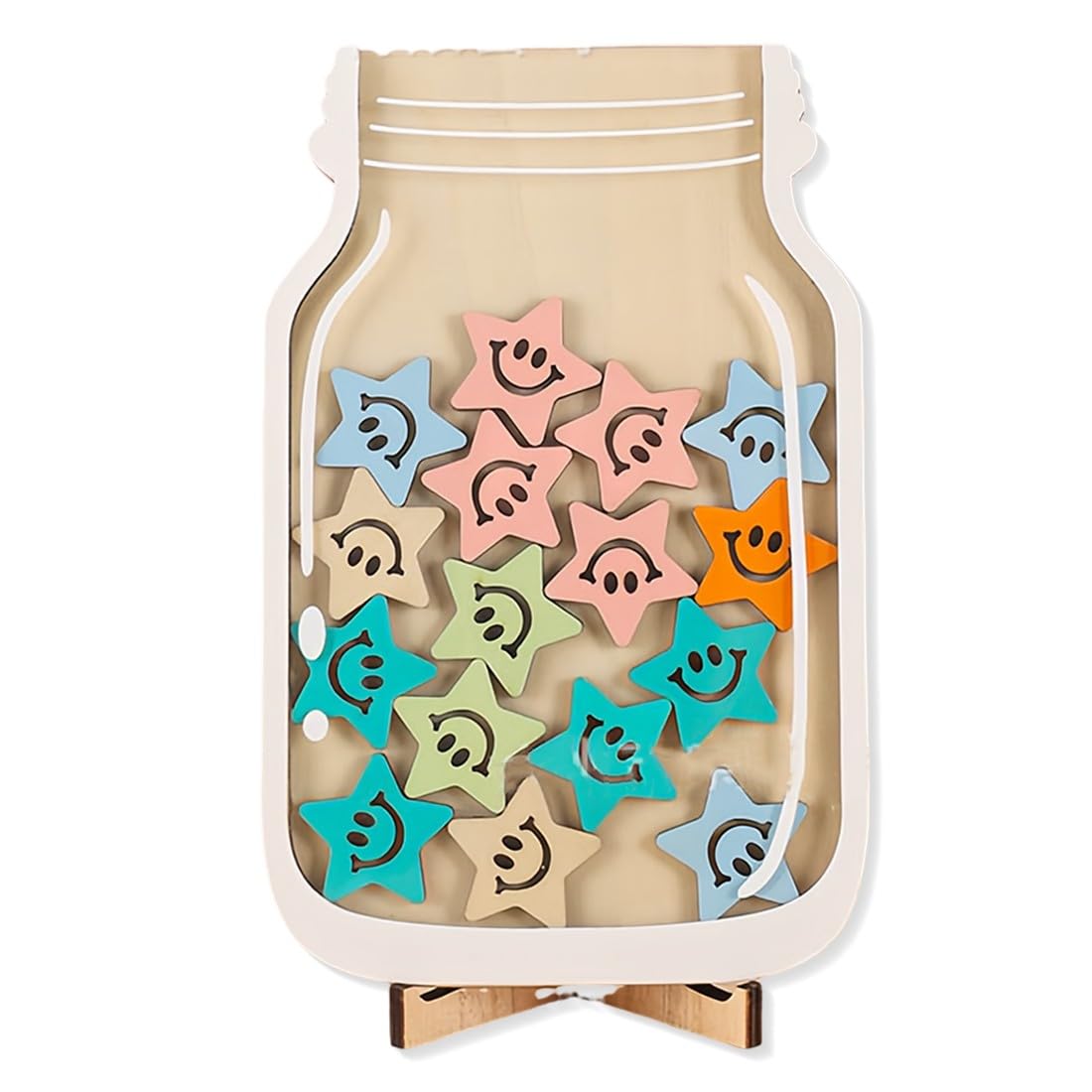 Barattolo Delle Ricompense In Legno Per Bambini Con 25 Stelle - Reward Jar Per Educazione Positiva, Tabellone Motivazionale - 3