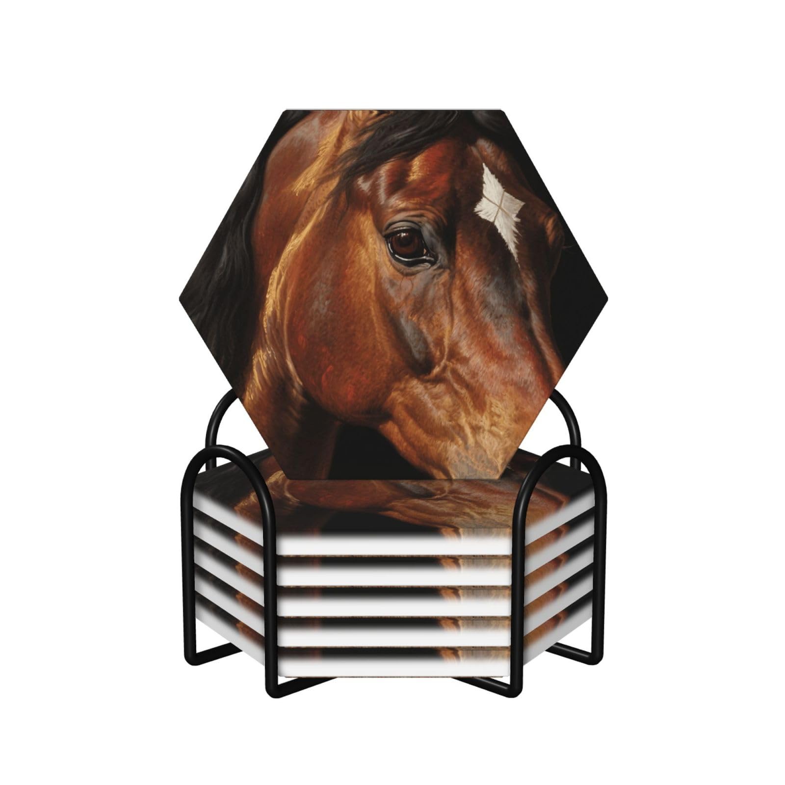 Sous-verres céramique absorbants liège table motif cheval marron dessous de verre