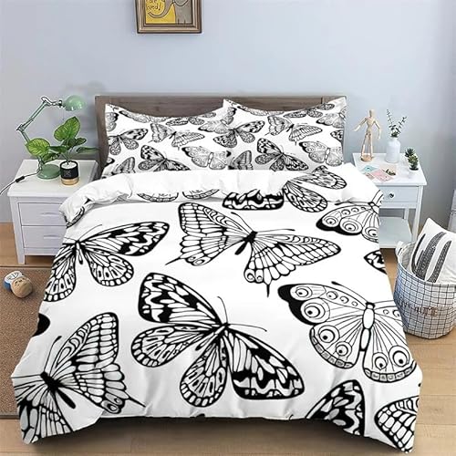 羽毛布団カバーセッ3dプリント寝具セッ,蝶大人布団カバー3点セッ,優しい肌触りマイクロファイバー柔らかい通気性,1掛け布団カバー190*210cmと2枕カバー43x63cm