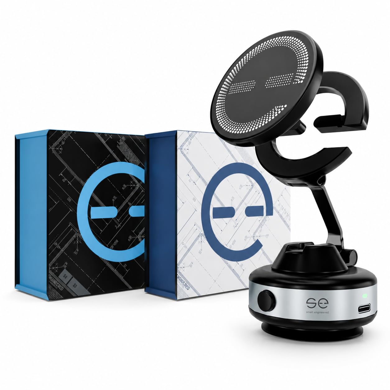 se® SNAP-POWER-BUNDLE – Handyhalterung mit Ladefunktion: SNAPMOUNT Vakuum-Halterung + SNAPCHARGE 15W Magnetisches Ladepad, kompatibel mit MagSafe, für Auto & Zuhause, USB-C, Metallring inklusive