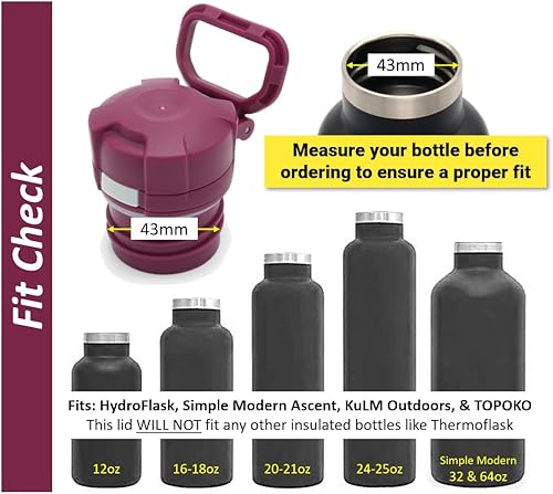 Miniatura 3 de Tapa abatible de repuesto de boca estándar para Hydro Flask, Simple Modern Ascent, Classic Klean Kanteen (magenta oscuro)