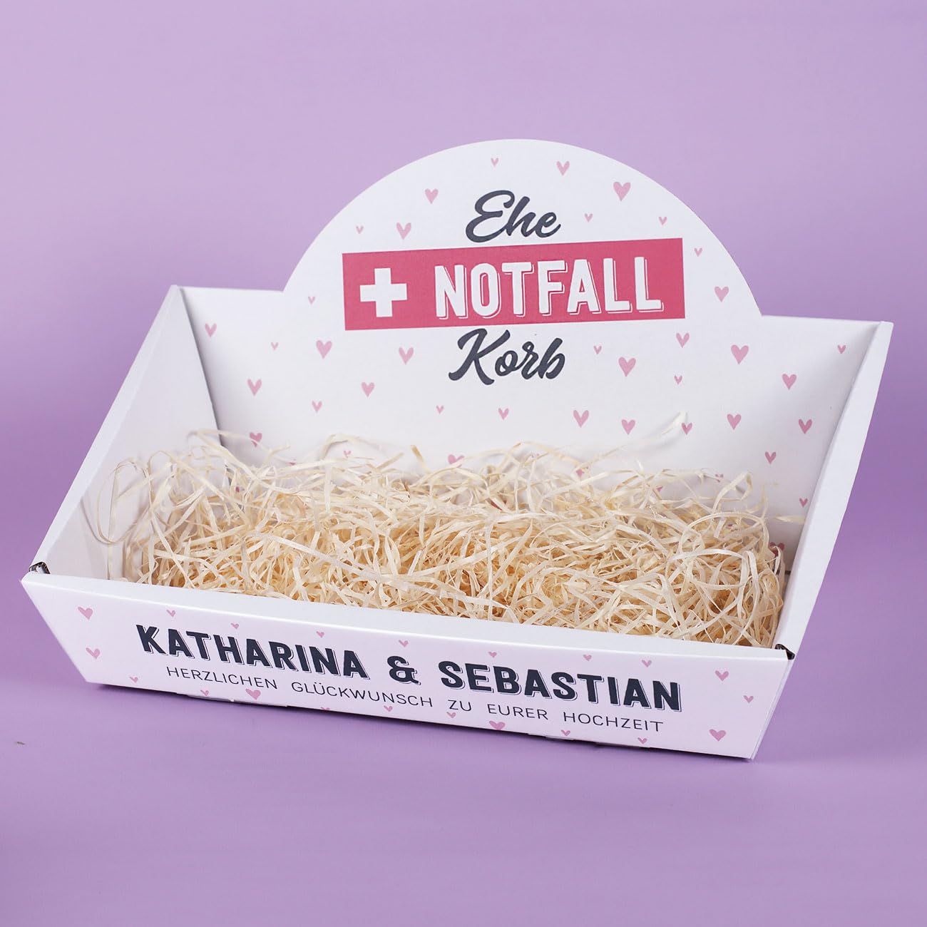 Lustiges Hochzeitsgeschenk personalisiert Ehe Notfall Korb mit 2 Zeilen Wunschtext bedruckt Hochzeitsgeschenke für Brautpaar witziges Geschenk Hochzeit