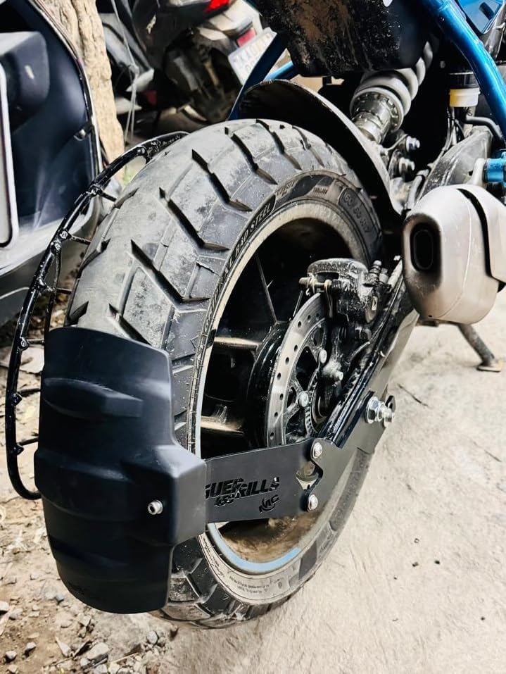 Image of Rear Tyre Hugger /Mudguard for RE Guerrilla 450 - PVC Splash Guard with 3mm Thick Metal Clamp