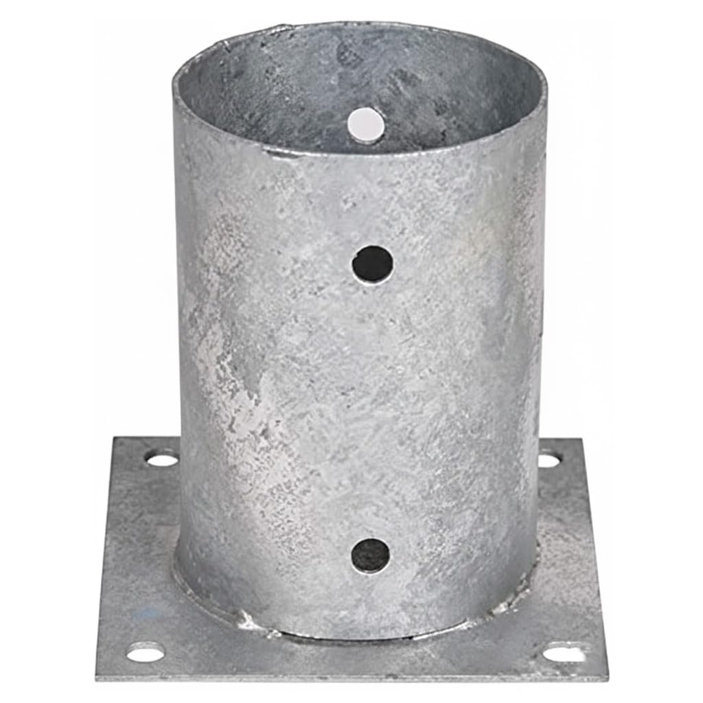 Suinga Base para Poste 10 cm Zincada Acero | Pack 5 Soportes para Postes de Madera Redondos para Anclaje en Suelo | Escuadras Metalicas de Altura 15 cm para Fijacion de Vallas, Vigas Madera