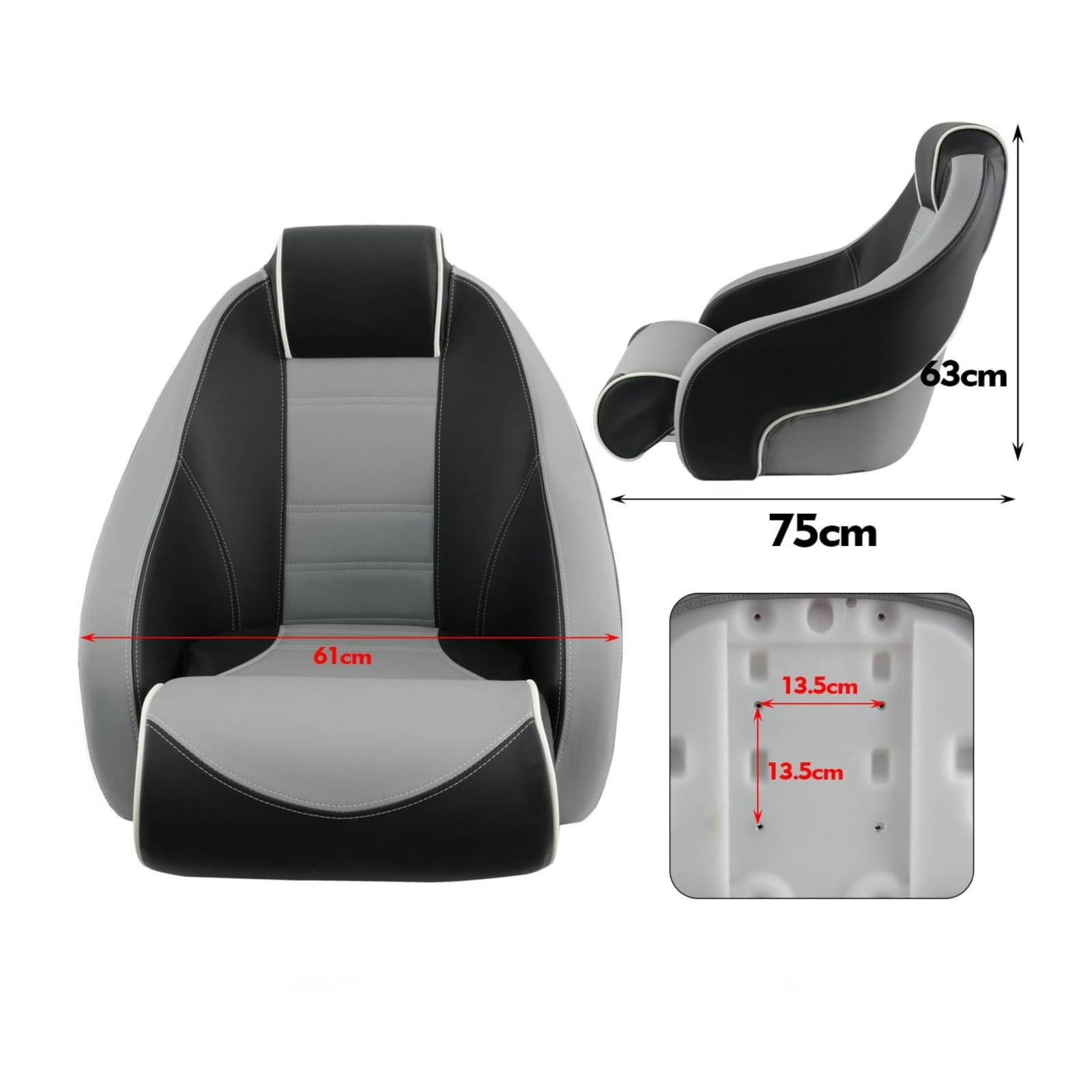 Sedile Barca Marino Impermeabile con Schienale Alto Poltrona Nautica Ergonomica Pieghevole Sedia con Cuscino Morbido Rivestimento in PVC Cerniera