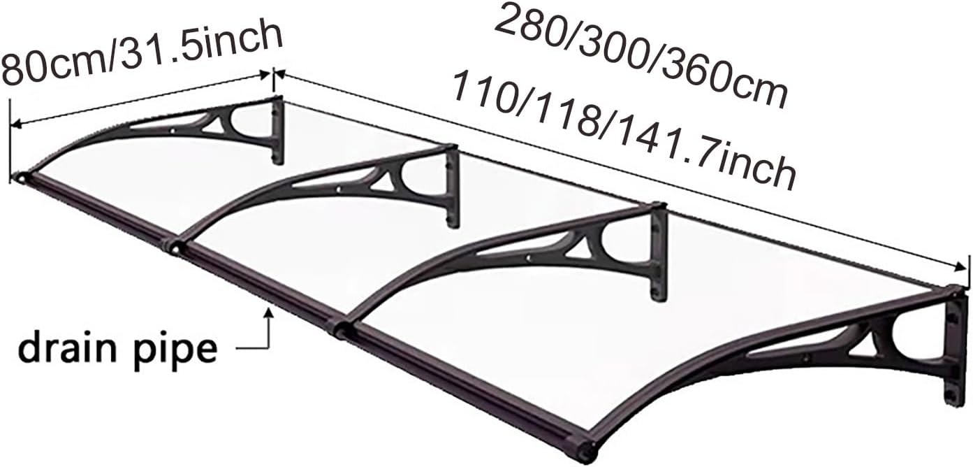 Window Door Awning Canopy UPF 50+,Aluminum Bracket Polycarbonate Board,Overhang Awning Outdoor Front Door Patio Sun Shetter, for Sun Shutter, UV, Rain, Snow Protection Solid Sheet(Color:Brown,Size:80*