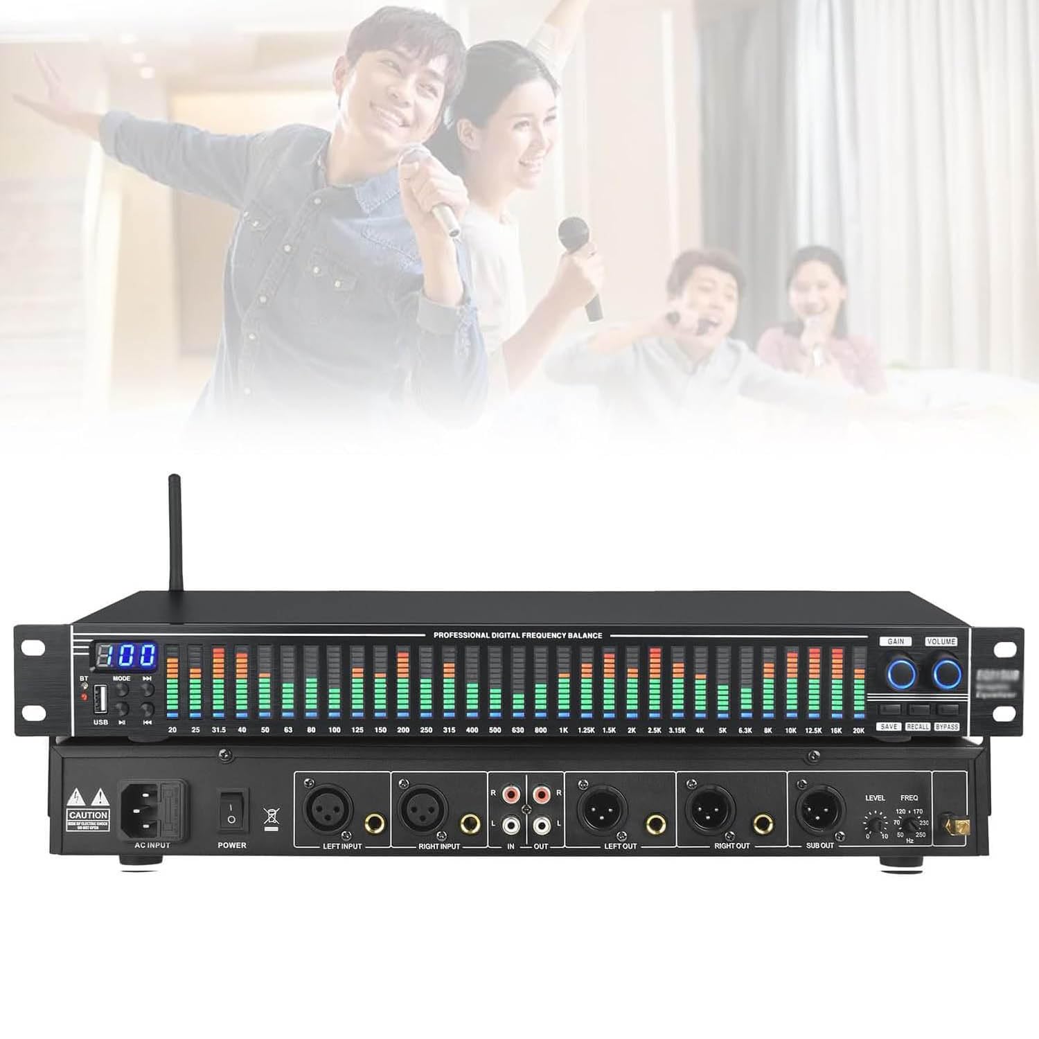 31-Band Digital Equalizer, LED-Audiospektrumanalysator, Stereo-Grafik-Equalizer, Low/Mid/Treble Readable, 10 Presets Parameter Für Home Karaoke, Aufnahmestudio