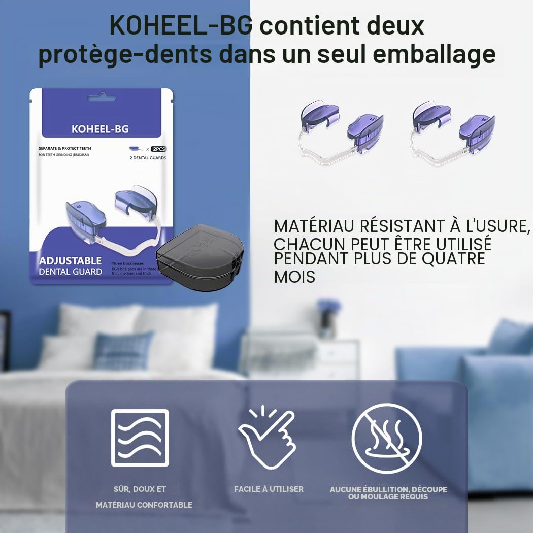 KOHEEL BG Gouttière Nocturne Ajustable Anti-Bruxisme, Gouttières Dentaires Sans Ébullition contre le Grincement de Dents, Lot de 2 (Mince)