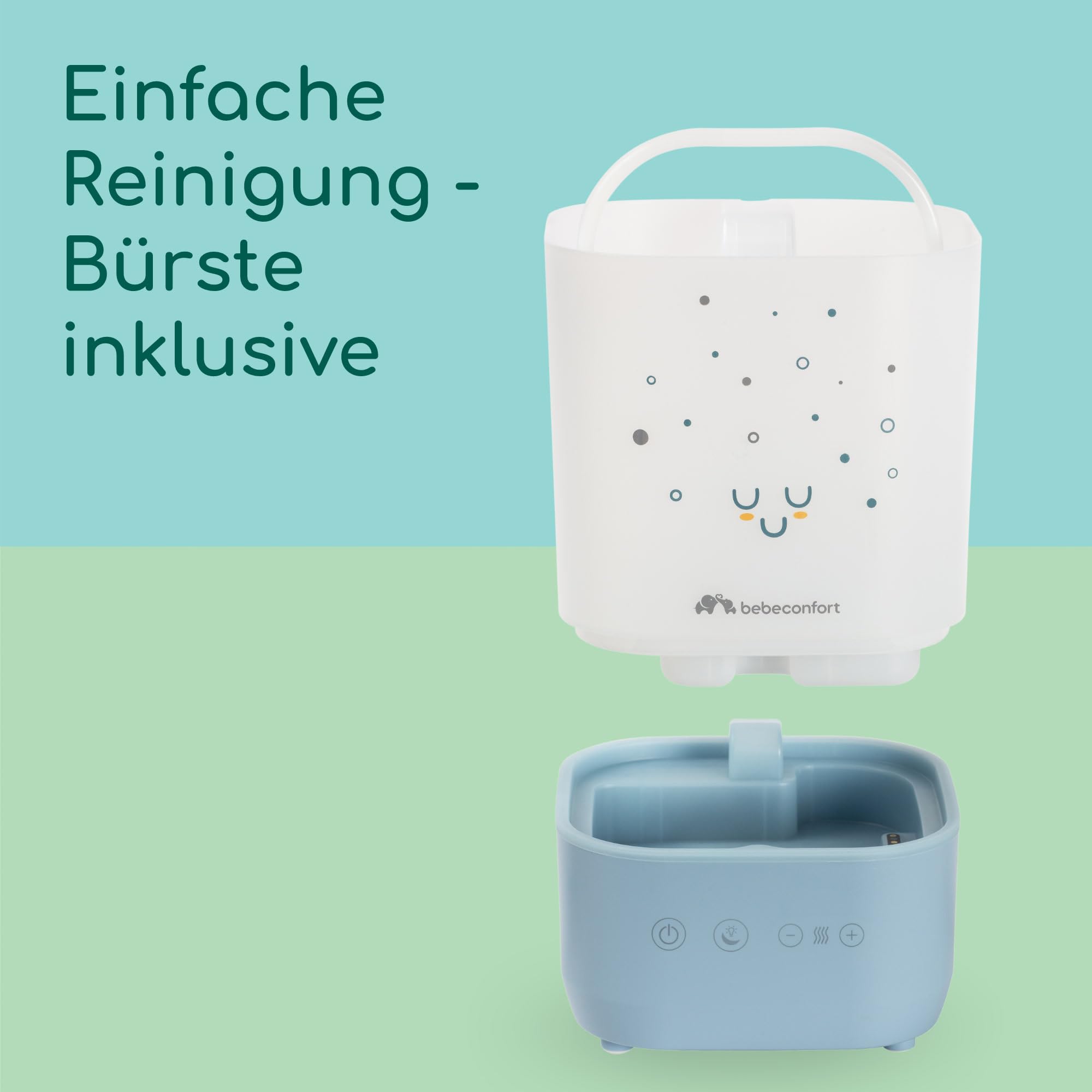 Bebeconfort Cool-Mist Luftbefeuchter Baby, Baby Nachtlicht mit 7 Farben, Ultraschalltechnologie (bis 48 Stunden), 2,1 Liter Easy-Fill-Wassertank, Ausschaltautomatik, Reinigungsbürste Inklusive, Blau
