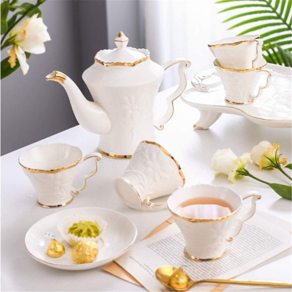 Zestaw Do Herbaty 8 Sztuk Ceramiczny Zestaw Do Herbaty Kubki I Taca Kawy Złote Wykończenia Styl Europejski Popołudniowa Herbata Drinkware Serwis Akcesoria Kuchenne