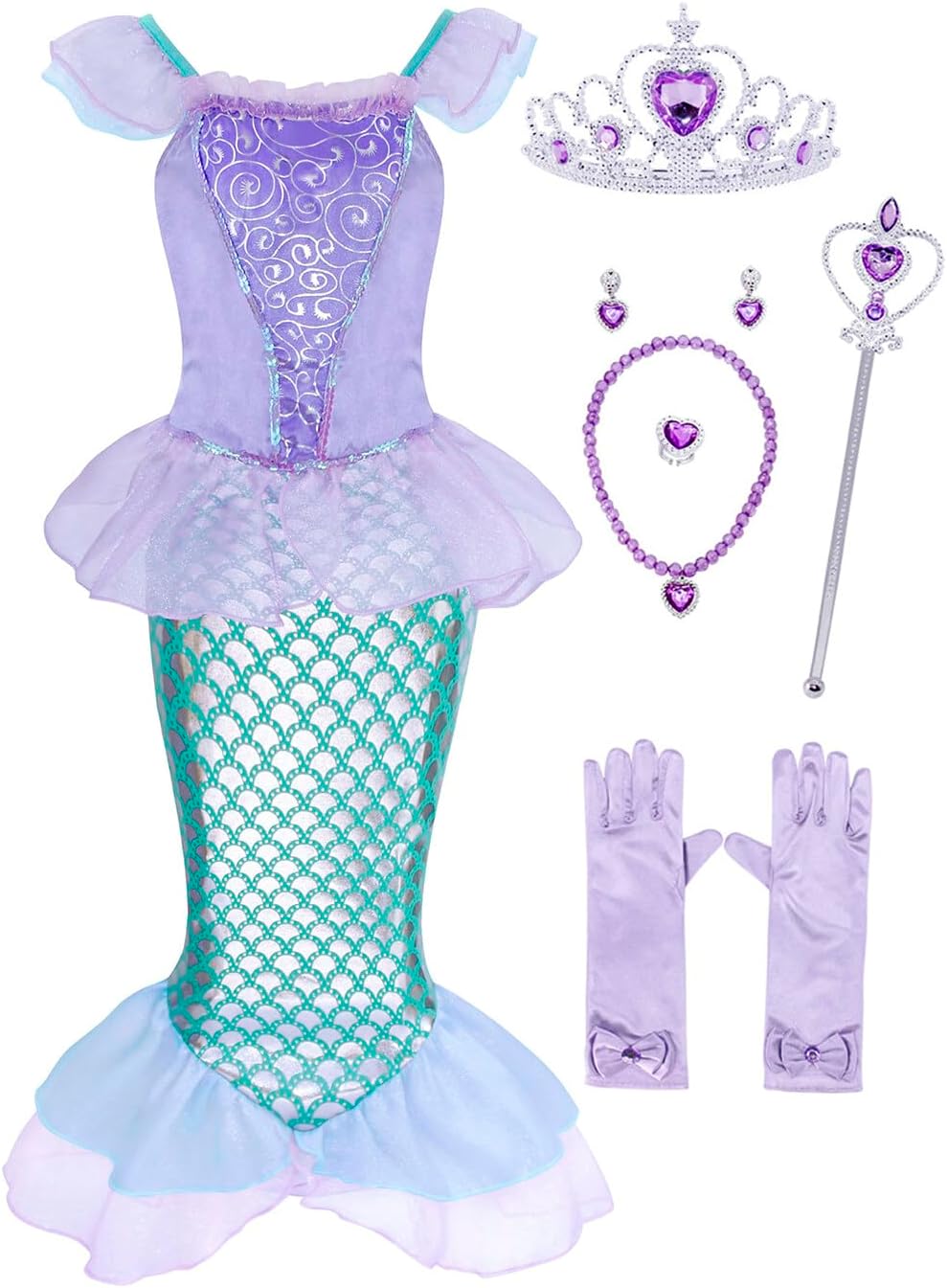Little Girl Mermaid Princess Dresses Mermaid Costume for Grils Birthday Party Halloween Cosplay Outfit with Accessories