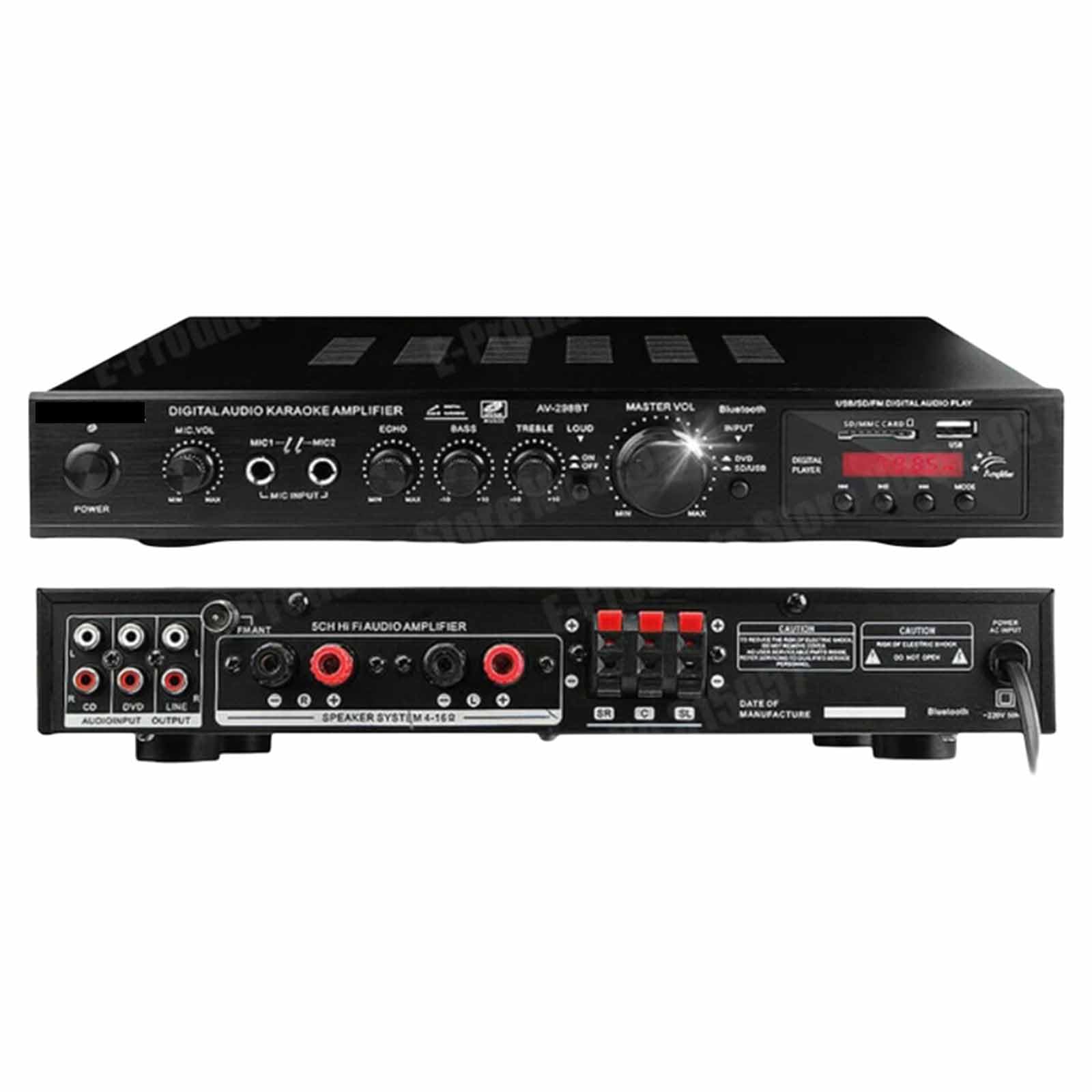 Amplificatore Home Theater A 5 Canali con Antenna, Riproduzione USB, Radio FM, Telecomando, Equalizzatore Audio Surround, Volume Regolabile, Multi-Room E Film (Nero),Black