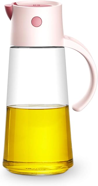 Olive Oil Dispenser Bottle with Automatic Stopper, Oil Dispenser Bottle for Kitchen, Drip-Free Stainless Steel Oil Pourer and Handle 550ml (Pink)