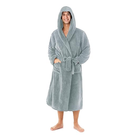 RONGTAI Roupão masculino com capuz de lã de pelúcia longo roupão de banho fofo casa roupão de inverno com bolsos P-2GG