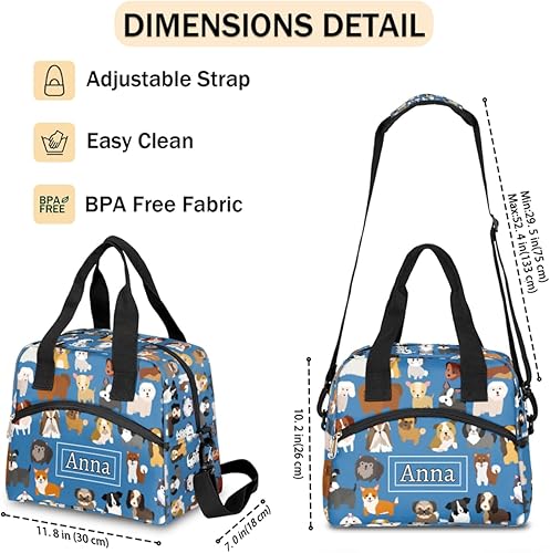 Miniatura 4 de Dog4 - Lonchera personalizada para mujer, bonita bolsa de almuerzo aislada personalizada con tu nombre para niñas, bolsa escolar de picnic