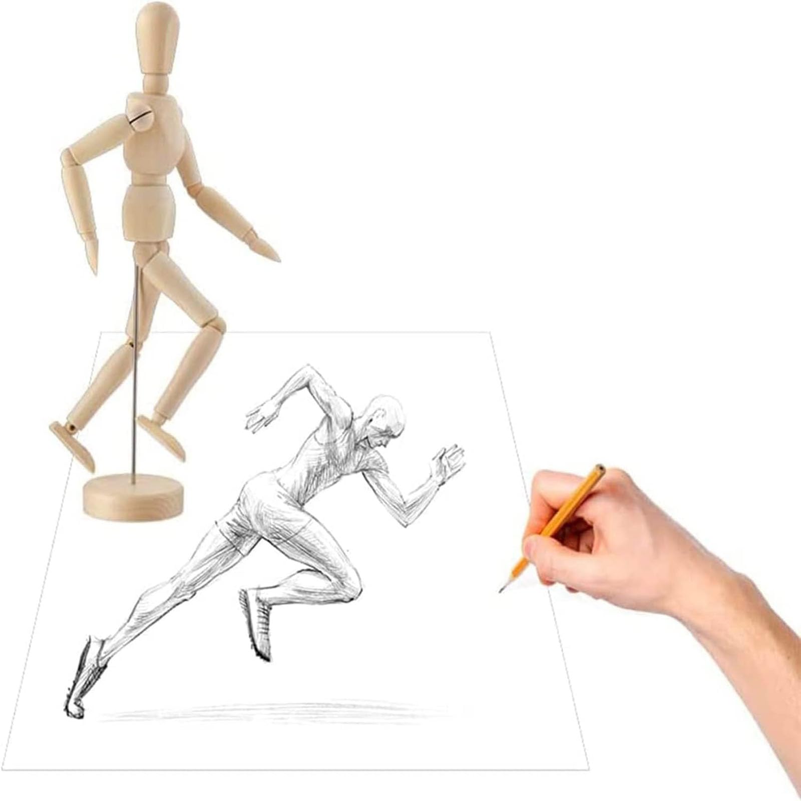 3 Stück Gliederpuppe aus Holz, Mannequins Gliederpuppe, Holzpuppe zum Zeichnen, Holzpuppe Menschlicher, Modellhand aus Holz Gliederpuppe, für Skizze Dekoration, Handwerk Tischdeko