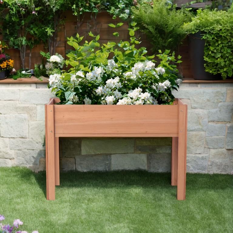40 Zoll großes Hochbeet – Stabiler 4-Bein-Pflanzkasten für den Außenbereich, langlebiges Blumenbeet für die Gartenarbeit, geräumig und ideal für Gemüse, Kräuter und Blumen (Kaffeefarbe)