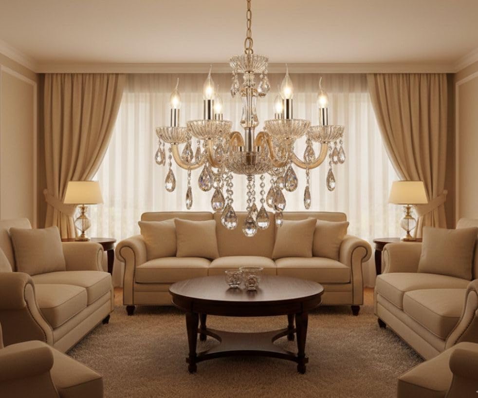 Image of Sanleen Antique Modern Contemporary Glass Chandelier Ceiling Lighting Lamp Hanging Chandelier (6 Lamp) (24 Inch) (Design 2)
