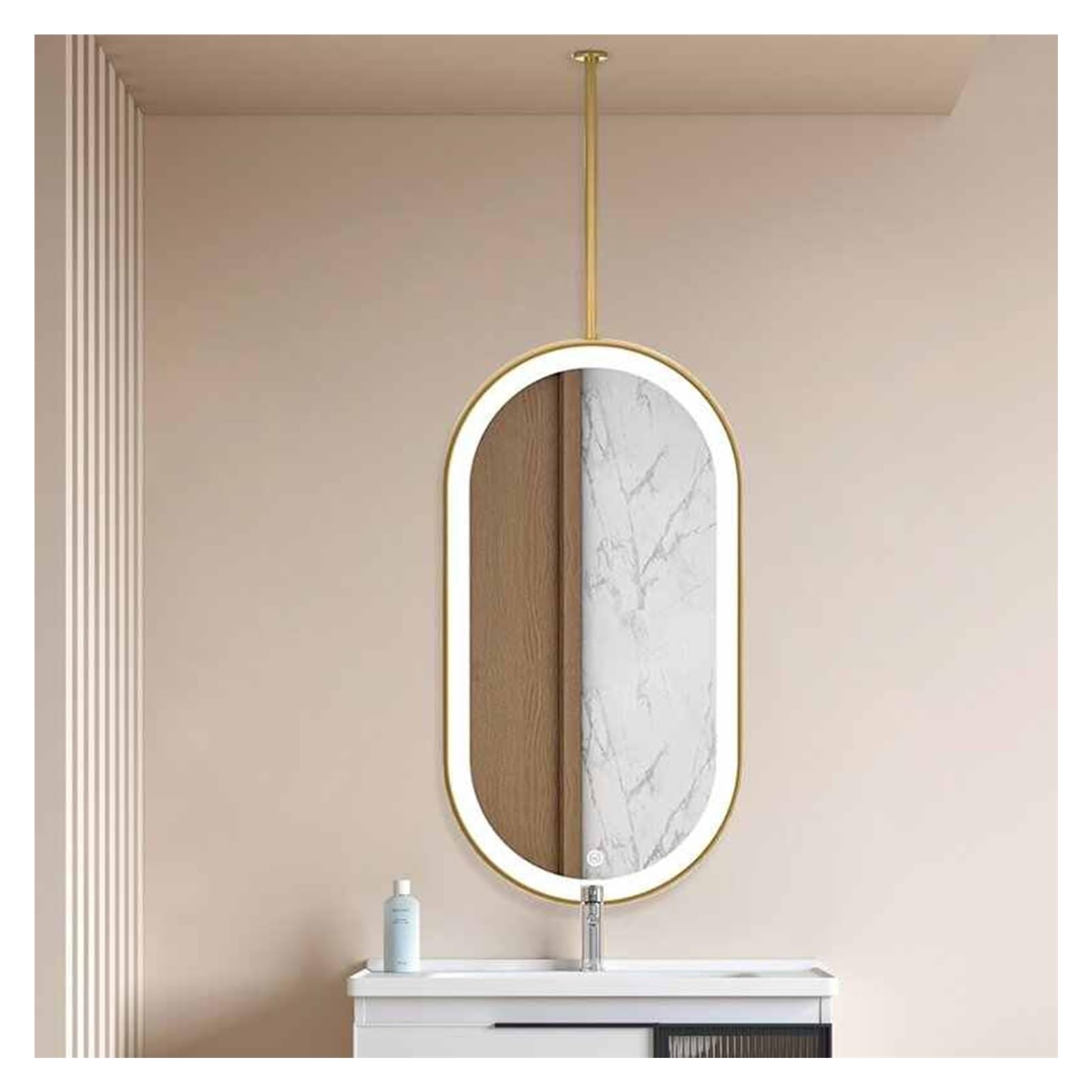 GLJTUO Double-Sided with LED Ceiling Lighting, Rotating Design, Dimmable Colors, and Customizable Hanging Rod,Gold-40x80cm