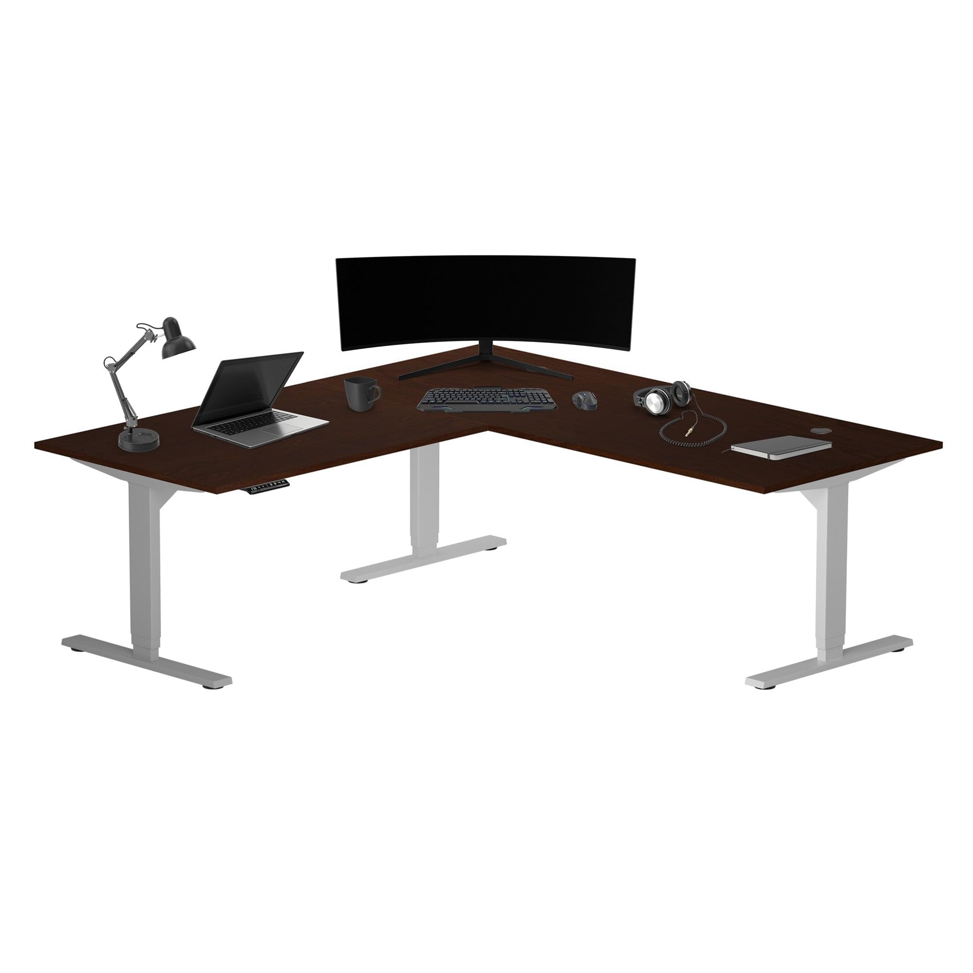 Progressive Desk Standing Desk: FLT-05, DT-4224-RW, DT-7230-RW-D80, DA-10-Black 1 Kit Roasted Walnut Gray Frame