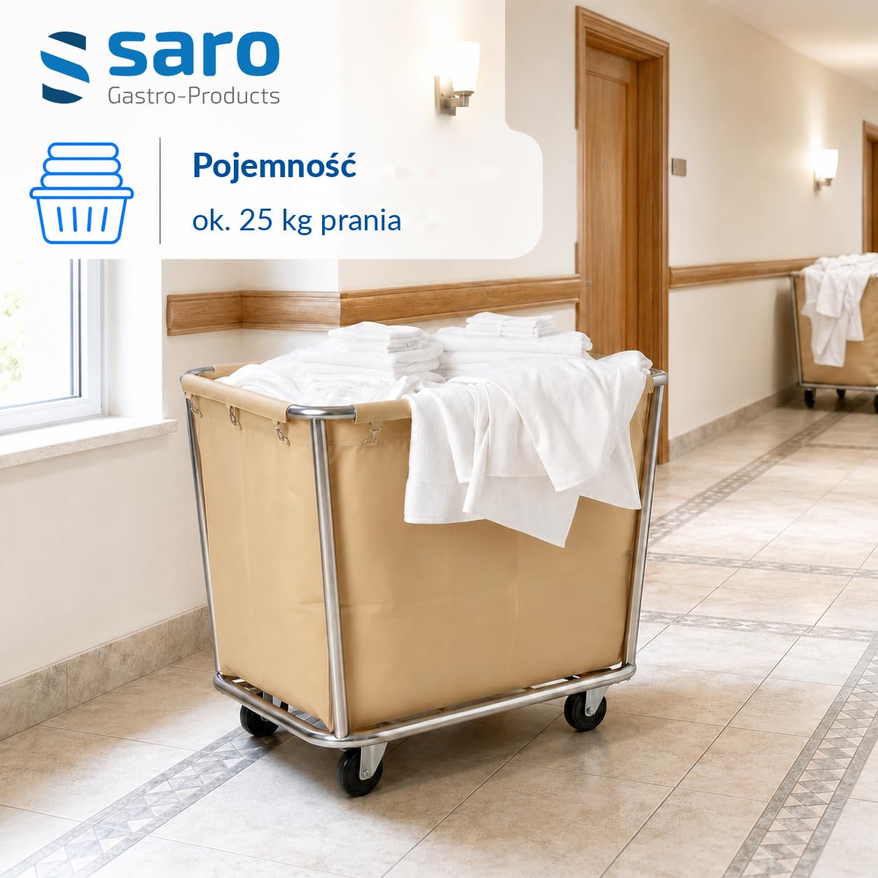 Saro AF 264 wózek na pranie stal szlachetna, kremowy, 90 x 65 x 85 cm