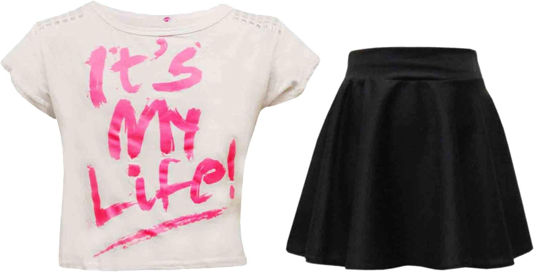 A2Z 4 Kids Girls T-Shirt and Skater Skirt Set Short Sleeve Top and Flared - Its My Life White & Skirt Set 11-12